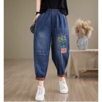 Quần jean nữ cạp chun dáng baggy, chất vải mềm mại không nhăn MD31 TK017 không phai màu, màu đen bigsize 50-99kg
