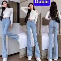 QUẦN JEAN NỮ CHẤT BÒ ỐNG LOE DÁNG DÀI DẬP GÂN LƯNG CAO NÂNG MÔNG DÁNG CAO NGỌC NGÀ XỊN SÒ NEW - DUBAI FASHION