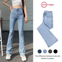 Quần jean nữ CHERRYSWEET ống loe đứng rộng suông co dãn cạp cao chất bò mịn dễ phối đồ T023 - Hàng mới về