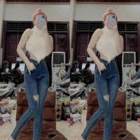 🍒🍒🍒QUẦN JEAN NỮ DÀI RÁCH 1 BÊN LƯNG CAO 1 NÚT HÀNG VNXK UN ẢNH THẬT TRẢI SÀN