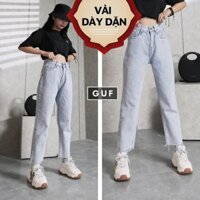 Quần Jean Nữ Dáng Baggy Cạp Lưng Cao Trơn Chất Bò Dày Dặn Màu Xanh Nhạt Sáng  ྇