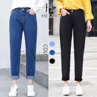 Quần jean nữ dáng baggy cạp cao chất vải jean dày dặn, Quần bò nữ ống rộng vừa phải hot Avocado