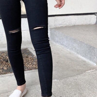 quần jean nữ đen rách gối ngang siêu đẹp