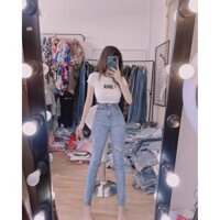 Quần jean nữ kiểu RÁCH ĐÙI XẺ RÁCH GỐI LAI xanh nhạt