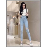 Quần jean nữ kiểu RÁCH ĐÙI XẺ RÁCH GỐI LAI xanh nhạt bảng size 26-30 chất jean giãn tốt R.1/1091