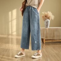 Quần jean nữ lửng 9 tấc thêu họa tiết