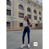 Quần jean nữ lưng cao co giãn có túi , quần bò cạp cao freesize skinny jeans trơn dài basic❤FREESHIP❤ Quần jean P130