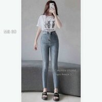 Quần jean nữ lưng cao co giãn có túi, quần bò cạp cao trơn dài basic❤FREESHIP❤ Quần jean nữ ôm body P130