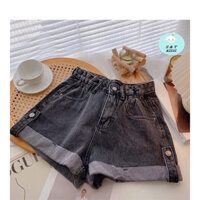 Quần jean nữ lưng cao, eo nhún thun lai bách nút xinh xắn