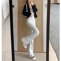 Quần jean nữ lưng cao màu trắng Micro loe