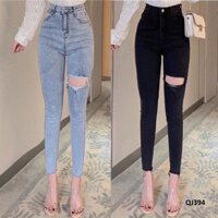 Quần Jean Nữ Lưng Cao Phủ Rốn Rách Gối Form Skinny QJ394