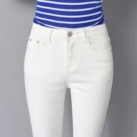 Quần jean nữ lưng cao trắng co giãn tốt quần dài nữ quần trắng nữ dài VIET FASHION