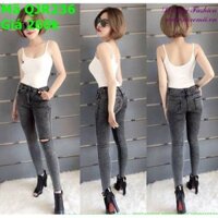Quần Jean Nữ Lưng Cao Xám Lông Chuột Rách