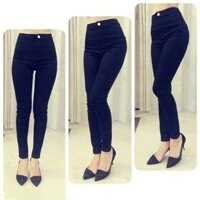 Quần jean nữ lưng cao xanh đậm có giãn tốt v566