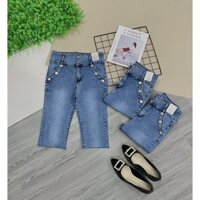 Quần jean nữ lửng gối lưng cao 2 nút mẫu trơn túi phối nút màu xanh nhạt có size đại