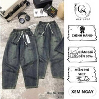 Quần Jean nữ lưng thun cạp cao dáng baggy thêu chữ Minmin M58