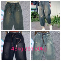 Quần jean nữ lưng thun quần jean nữ bigsize 45kg -90kg baggy chất không có giãn