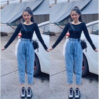 Quần jean nữ LƯNG THUN xanh nhạt siêu xinh rom4