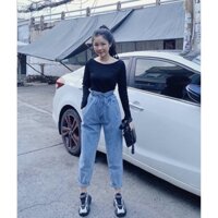 Quần jean nữ LƯNG THUN xanh nhạt siêu xinh rom1