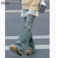 Quần Jean Nữ Mỹ Retro Cao Cấp Raw Edge Bootcut Jeans Drape Lau Nhà Quần