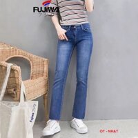 Quần Jean Nữ Ống Đứng Hơi Loe Gấu Tua Fujiwa - OT. Có Thun Co Giãn, Mềm Mịn. Size Từ 42kg - 70kg
