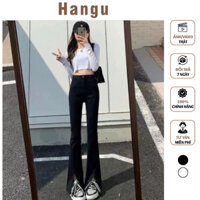 Quần jean nữ ống loe đứng, cạp cao, thiết kế xẻ gấu phong cách, thời trang, chất dày dặn, co giãn cao cấp