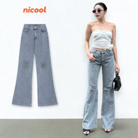 Quần Jean Nữ Ống Loe Đứng Ôm Eo Rách Gối Cá Tính Nicool N41-Q56