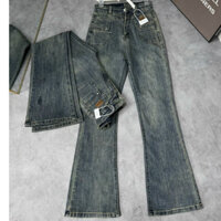 Quần jean nữ ống loe mạc da túi vuông Size S M L XL, Quâng Bò pad co giãn cạp cao