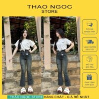 Quần jean nữ ống loe thêu loggo CH chuẩn mẫu mặc (có sẵn, hình thật) THẢO NGỌC STORE