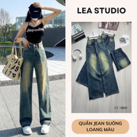 Quần Jean Nữ ống rộng LOANG Màu RETRO WASH Xanh CẠP CAO, Quần Jean Ống Rộng Hàn Quốc chất Jeans denim - Lea.studio