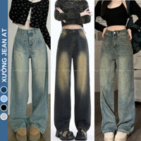 Quần Jean Nữ Ống Rộng Lưng Cao Wash Bụi Phối Râu Mèo Phong Cách Retro Ulzzang Hàn Quốc 474 469 464