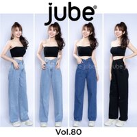 Quần Jean Nữ Ống Rộng Lưng Cao JUBE Vol.80, Quần Baggy Nữ Trơn Basic Phom Ống Suông Dài Phủ Gót, BST Good Girl Gone Bad
