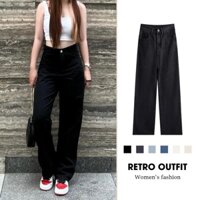 Quần jean nữ ống rộng màu đen phong cách Ulzzang School - Quần jeans baggy suông RD08
