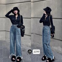 Quần jean nữ ống rộng, quần bò màu xanh rách lai tả tơi cực chất Lê Huy Fashion MS 3599