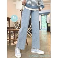Quần jean nữ ống suông basic cạp cao phong cách hàn quốc - quần bò ống rộng hàng quảng châu