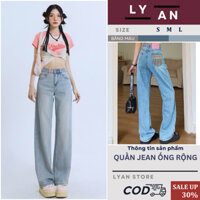 Quần Jean nữ ống suông dáng dài cạp cao, Quần bò nữ ống rộng Hàn Quốc màu basic Lyan Store