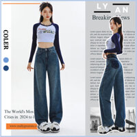 Quần Jean nữ ống suông dáng dài cạp cao phối màu cơ bản, Quần bò nữ ống rộng Hàn Quốc Hottrend Lyan Store