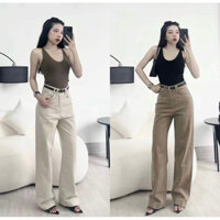Quần Jean Nữ Ống Suông Màu trắng be nâu May viền túi cuốn ( Dài 105cm )
