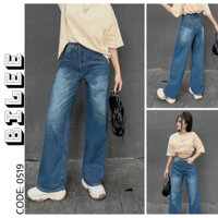 Quần jean nữ ống suông màu xanh bụi kiểu cơ bản 0519