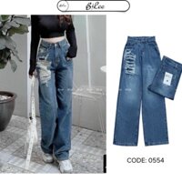 Quần jean nữ ống suông rách tả 1 bên mã 0554, kèm ảnh thật chi tiết