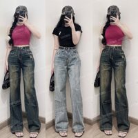 Quần jean nữ ống suông rách lưng cao, quần jean ống rộng duongphuongjean 103cm phong cách đường phố - QU139