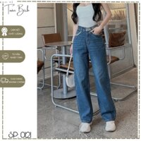 Quần jean nữ ống suông râu mèo phối lưng - 121