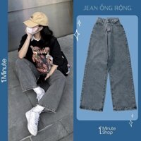 Quần jean nữ ống suông rộng xám cạp cao ulzzang (Nhiều màu, có bigsize) 1Minute QJS010