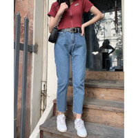 Quần Jean Nữ, Quần Bò baggy 2 Màu Xanh Đậm/nhạt, New Tag 100%, Bị Lỗi Bạc Phần Đầu Gối Do Bảo Quản - Glister Closet