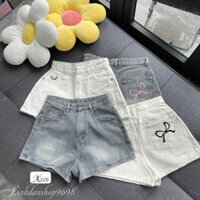 Quần jean nữ ,quần đùi thêu nơ trên túi xinh xắn dễ thương Lynh Jean Shop (Mã X226)