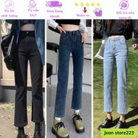 Quần jean nữ, quần ống đứng túi tròn có gấu không co giãn