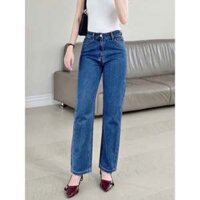 Quần Jean Nữ REDE B-031 Ống Đứng, Lưng Cao, Jeans Mềm Màu Xanh Đậm Trơn Thanh Lịch, Gọn Dáng