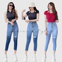 Quần jean nữ skinny LOREN lửng rách gối B51042