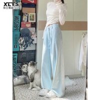 Quần jean nữ sọc xanh nhạt Quần jean ống rộng thẳng