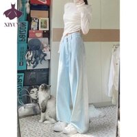 Quần jean nữ sọc xanh nhạt Quần jean ống rộng thẳng